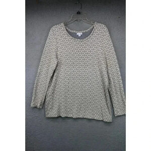 J. Jill Long Sleeve Floral Tunic-Size Medium-Ivory and Gray